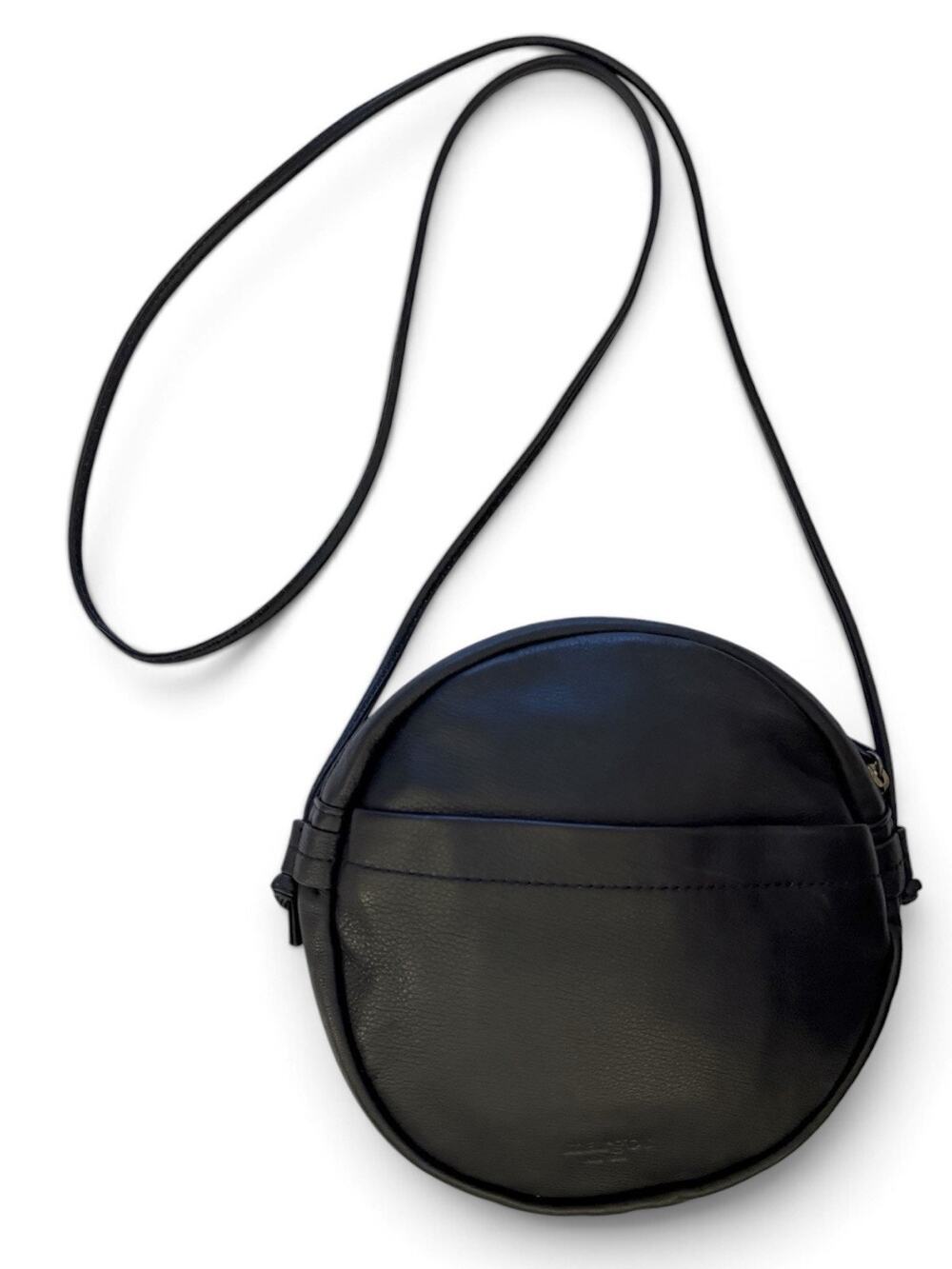 Margot Purse Black Genuine Leather Double Zip Round Crossbody Shoulder Bag